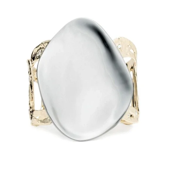 ALEXIS BITTAR liquid-molten rocky disk link Swarovski crystal bracelet cuff $435 - Picture 4 of 12